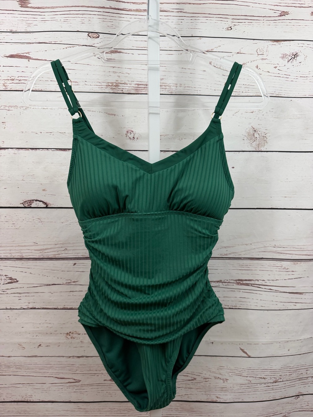 Ellen Tracy Green Ribbed One-Piece Swimsuit Size Small